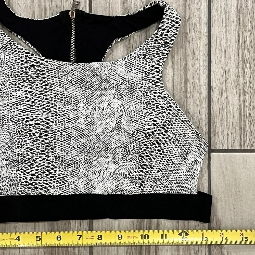 Blue Life Fit Sports Bra Women Medium Black White Excellent Snakeskin Zip Back